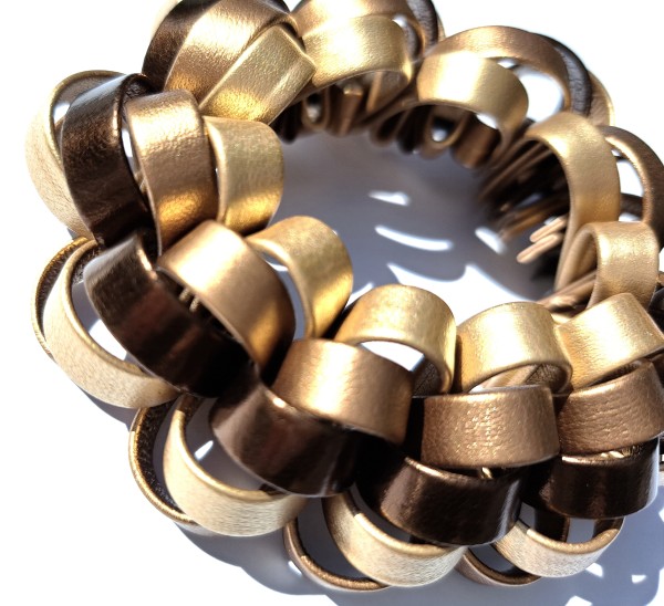 scrunchie Braun-Gold-Bronze Haarband / Haargummi echt Leder